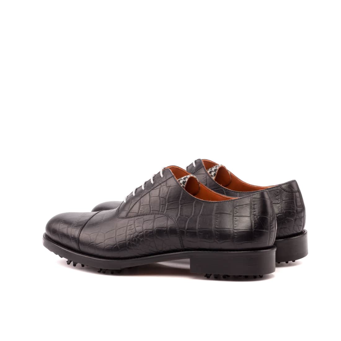 Richelieu bout droit de golf en cuir croco noir – vue 3