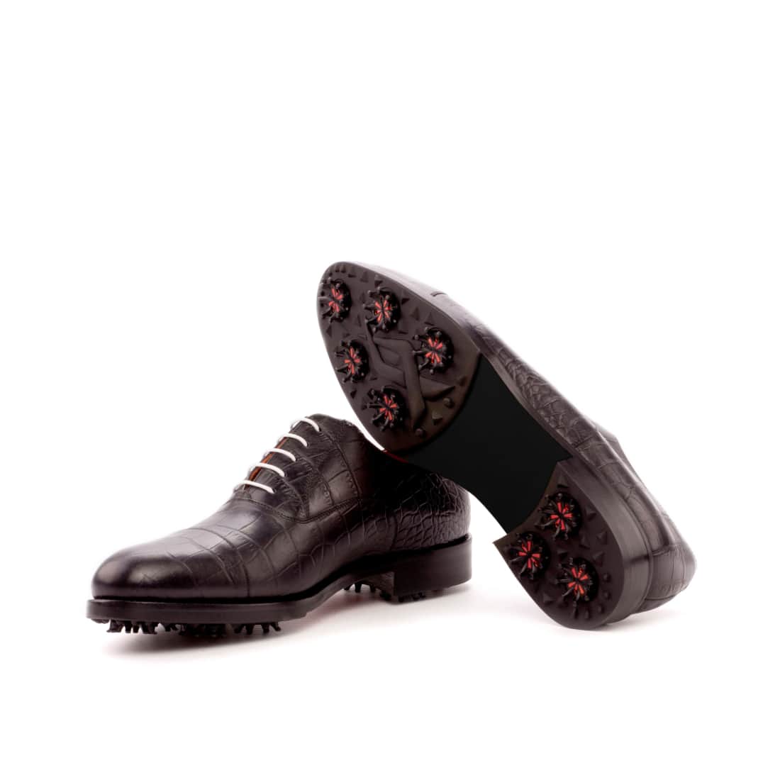 Richelieu bout droit de golf en cuir croco noir – vue 2