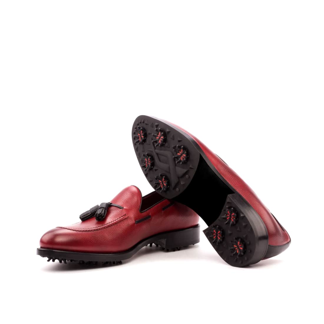 Mocassins à pampille de golf en cuir grainé rouge – vue 2