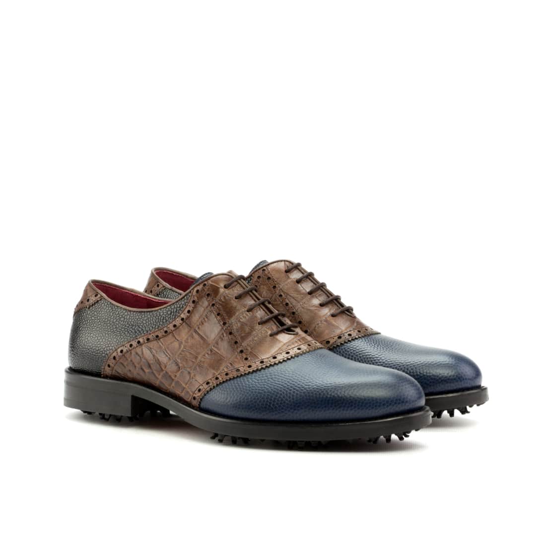 Richelieu de golf en cuir/croco bleu, marron et noir