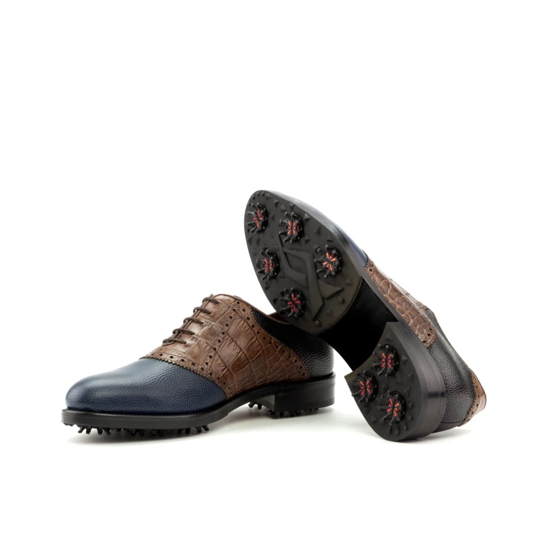 Richelieu de golf en cuir/croco bleu, marron et noir – vue 2