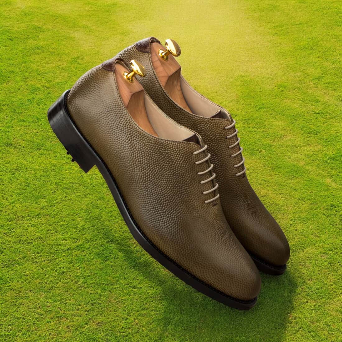 Richelieu One Cut de golf en cuir grainé vert olive – vue 4