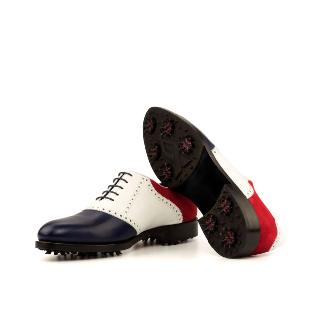Richelieu de golf en cuir et daim bleu-blanc-rouge – vue 2
