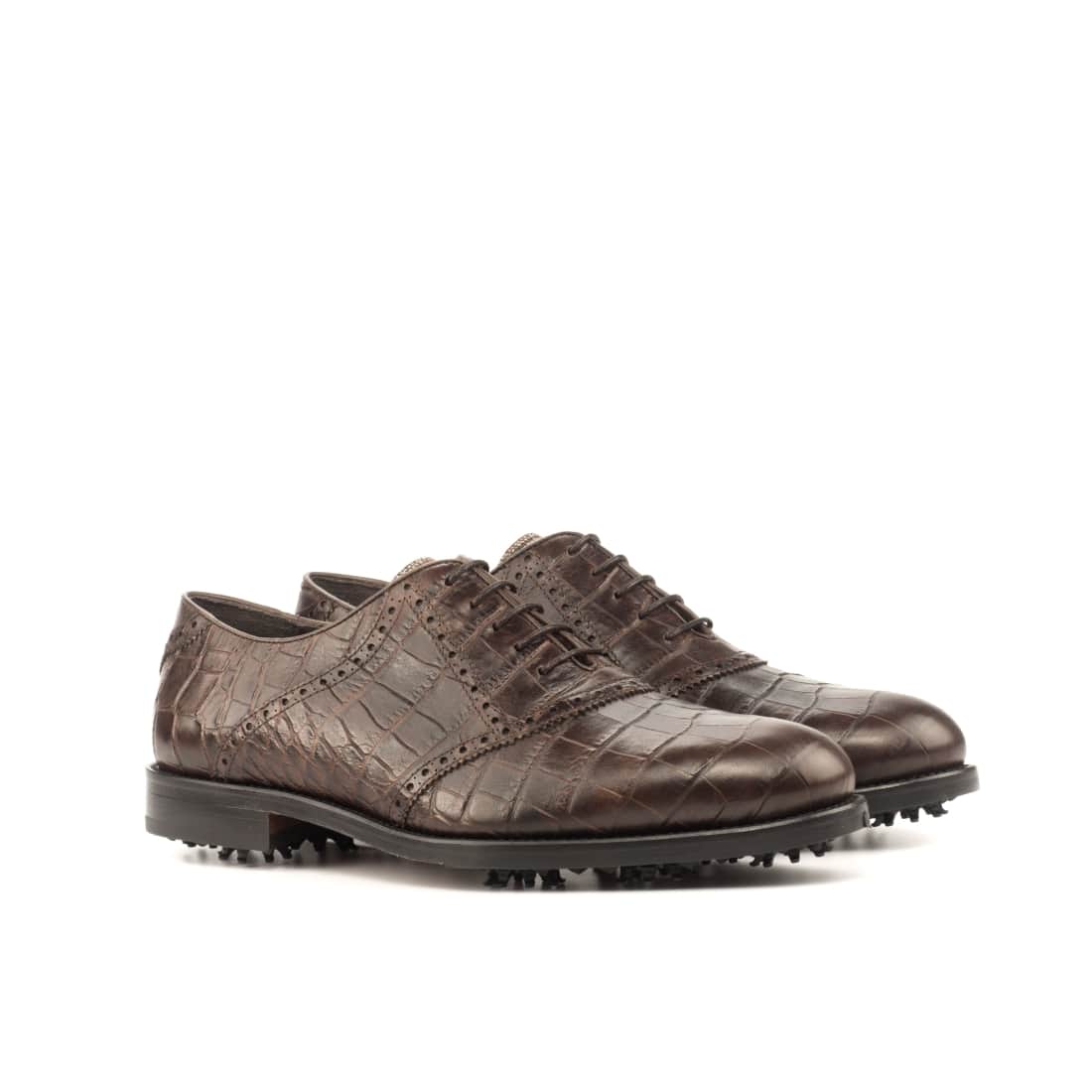Richelieu de golf en cuir croco marron foncé
