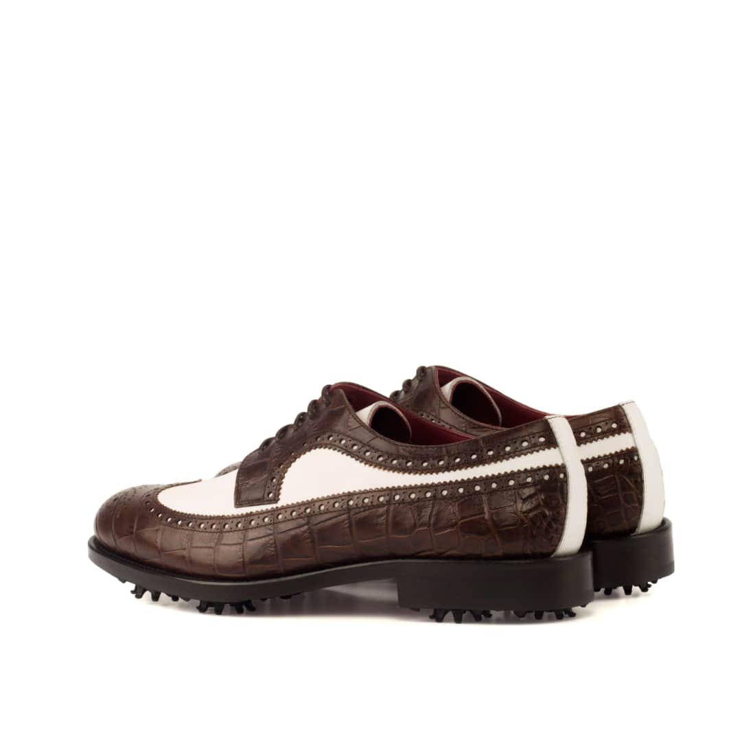 Derby Longwing de golf en cuir blanc et croco marron – vue 3