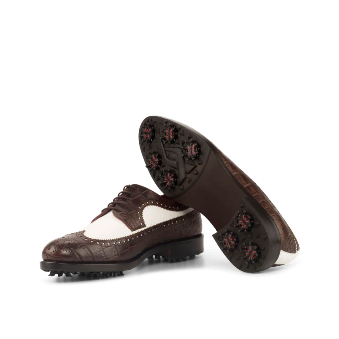 Derby Longwing de golf en cuir blanc et croco marron – vue 2