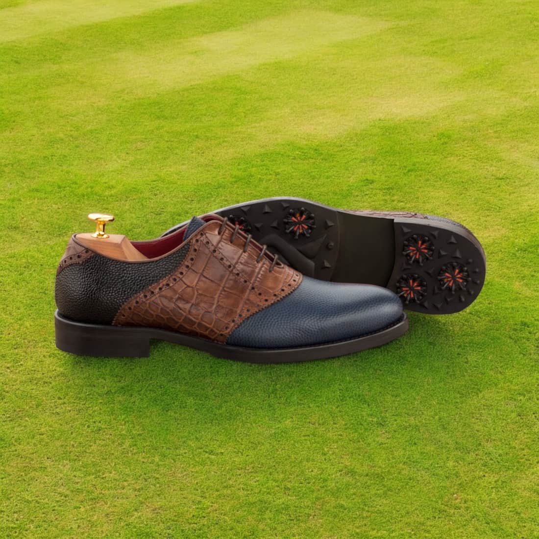 Richelieu de golf en cuir/croco bleu, marron et noir – vue 4