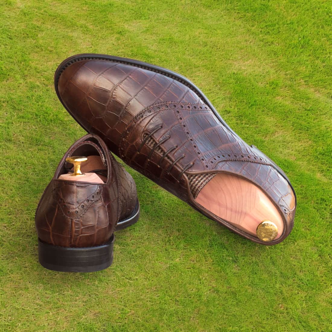 Richelieu de golf en cuir croco marron foncé – vue 4