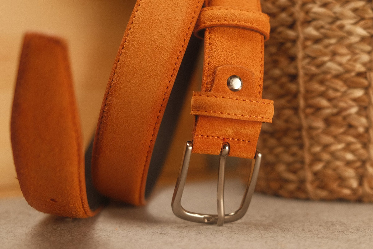 Ceinture en daim orange boucle ronde 35 mm – vue 2