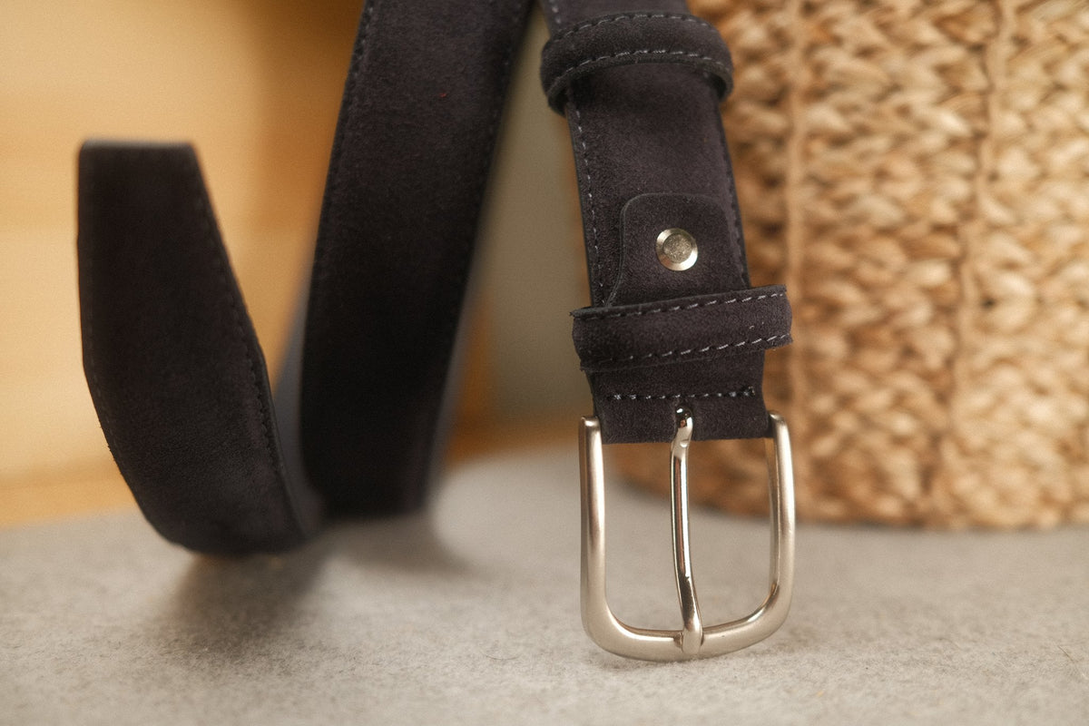 Ceinture en daim bleu marine boucle ronde 35 mm – vue 2
