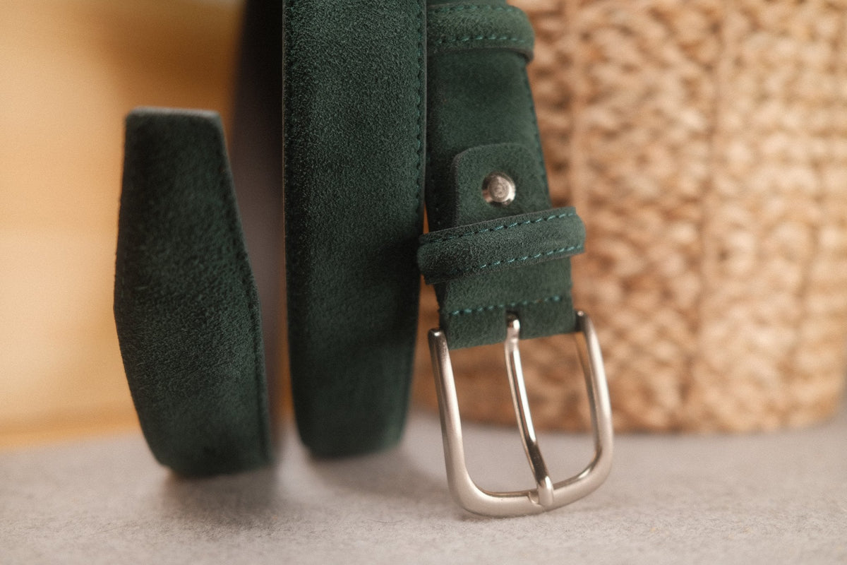 Ceinture en daim vert sapin boucle ronde 35 mm – vue 2