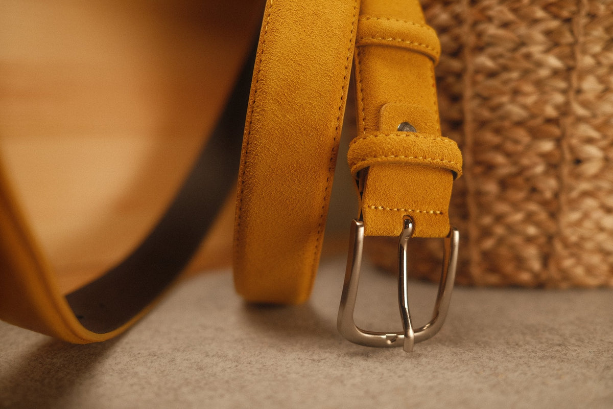 Ceinture en daim jaune boucle ronde 35 mm – vue 2