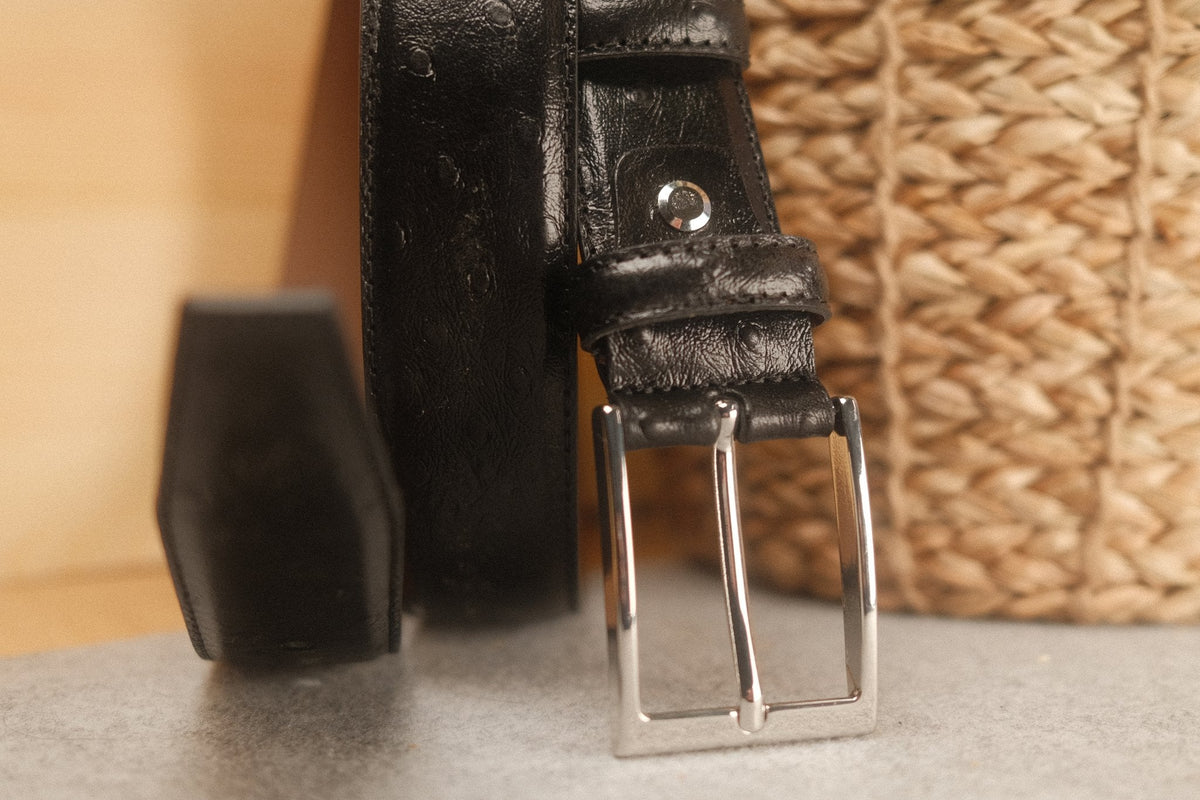 Ceinture en cuir noir façon autruche 35 mm – vue 3