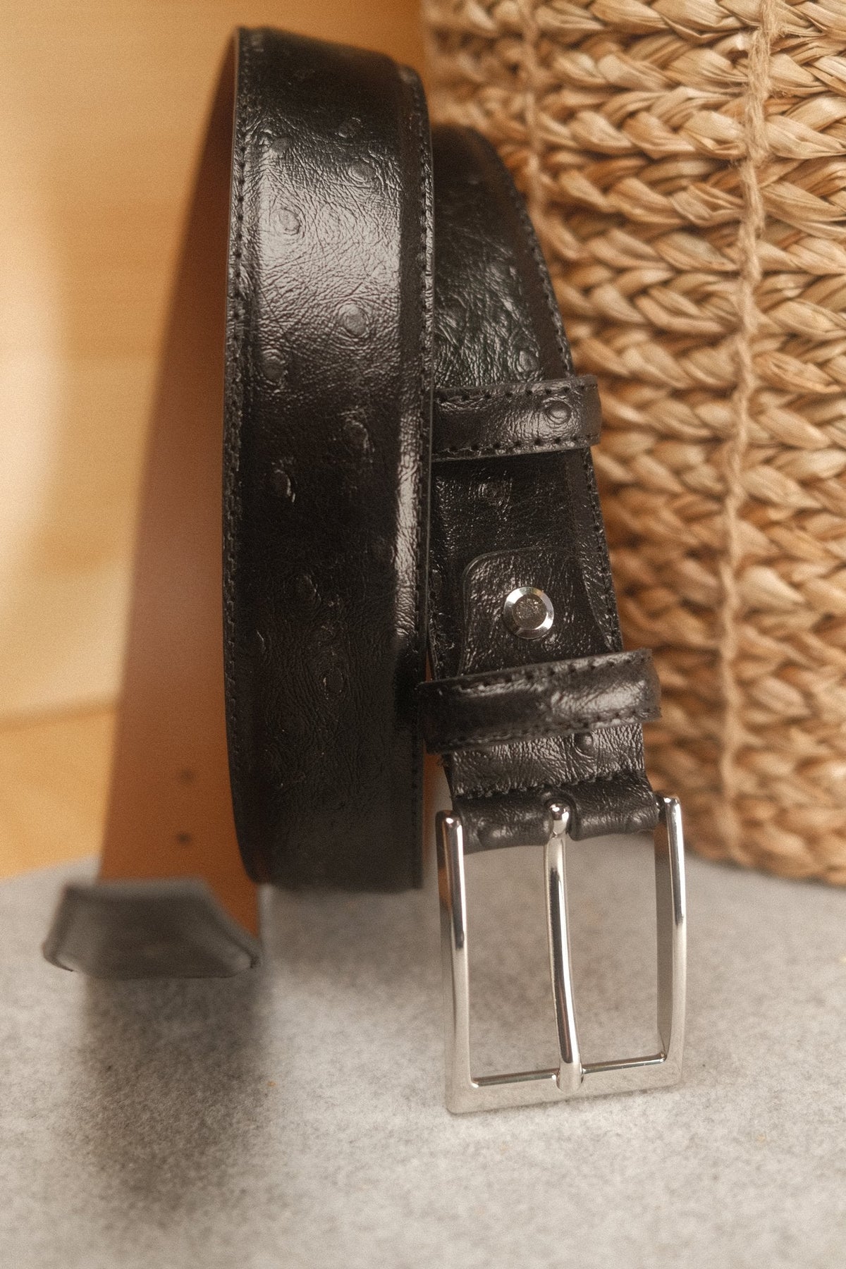 Ceinture en cuir noir façon autruche 35 mm – vue 2