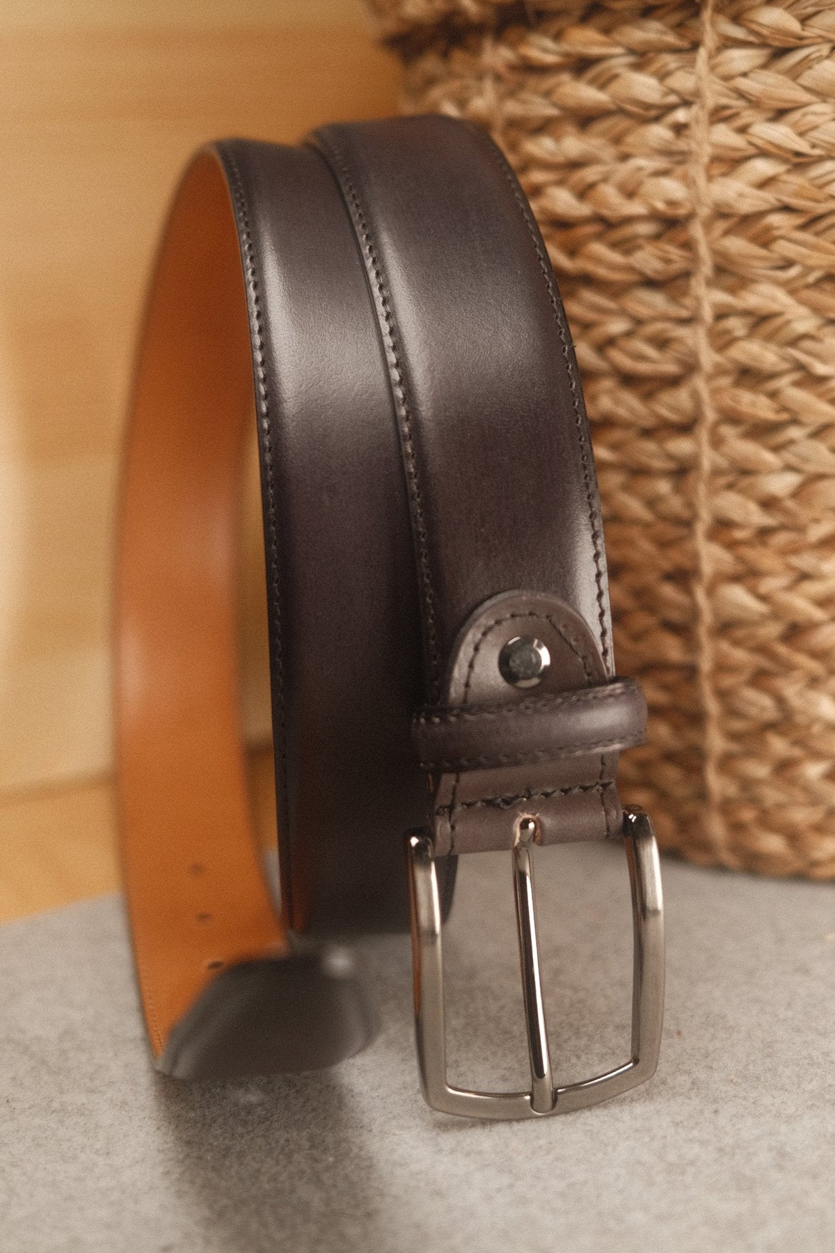 Ceinture en cuir patiné 35 mm – gris – vue 2