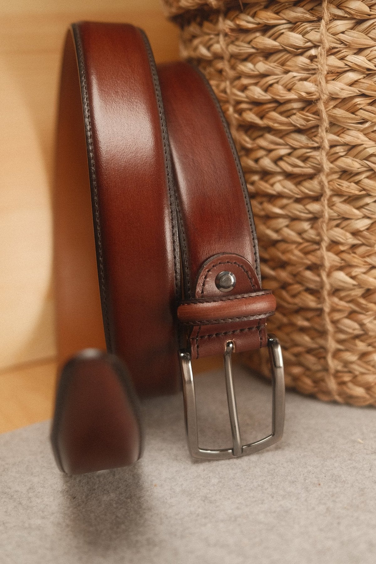 Ceinture en cuir patiné 35 mm – marron – vue 3