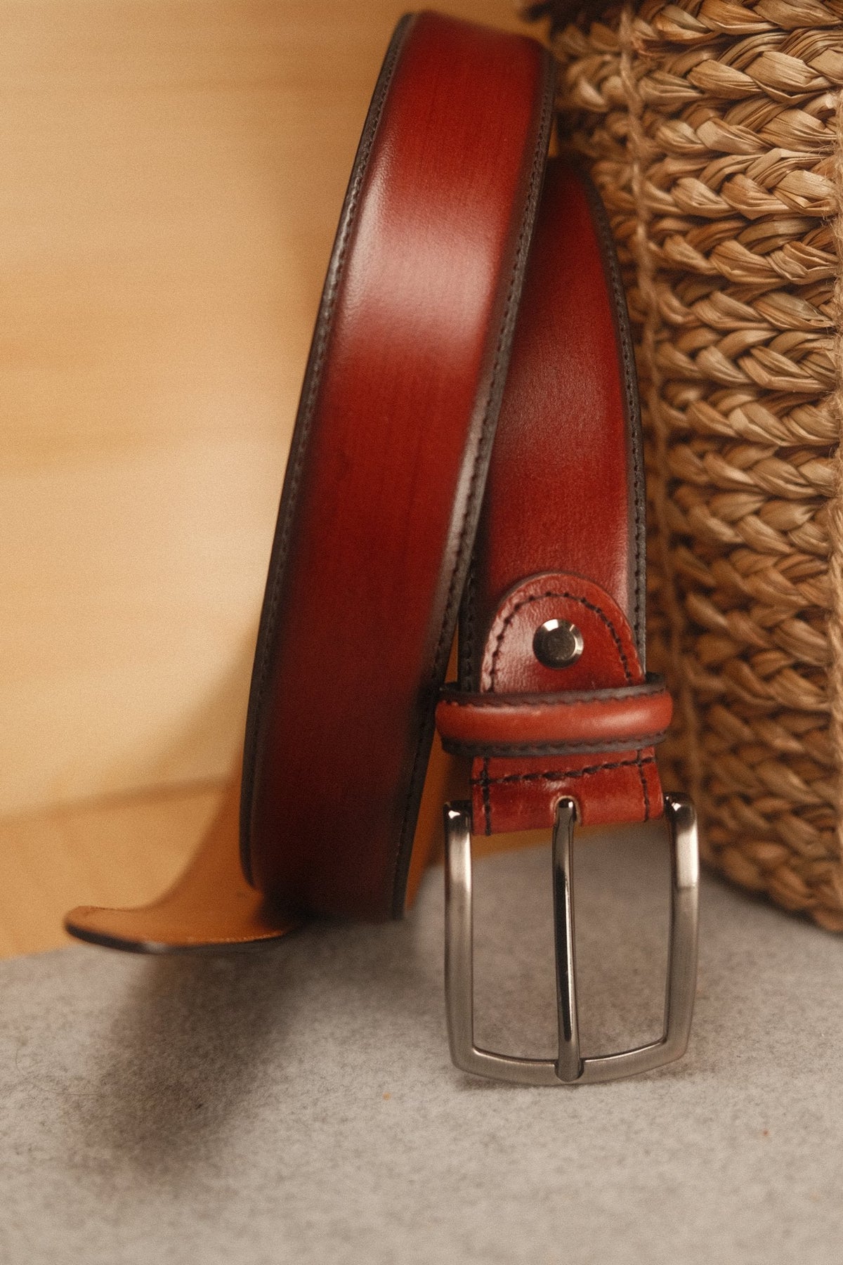 Ceinture en cuir patiné 35 mm – Whisky – vue 3