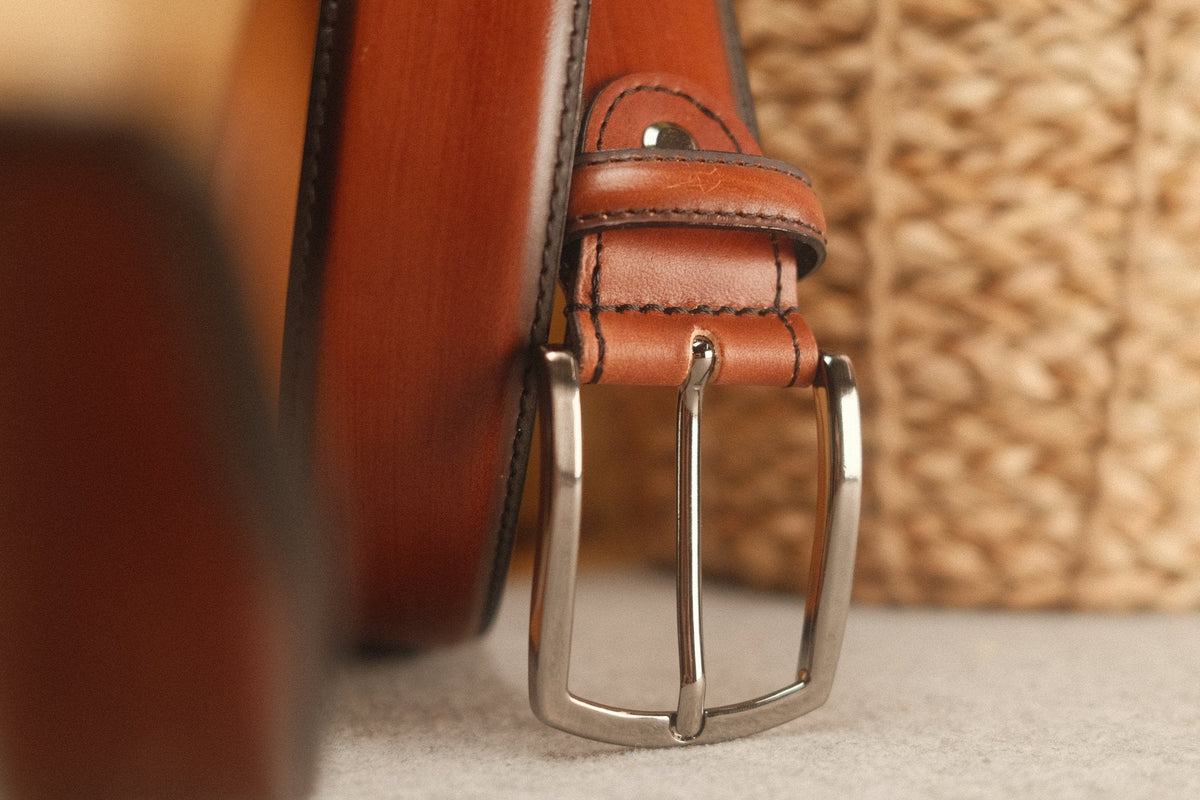 Ceinture en cuir patiné 35 mm – cognac – vue 3