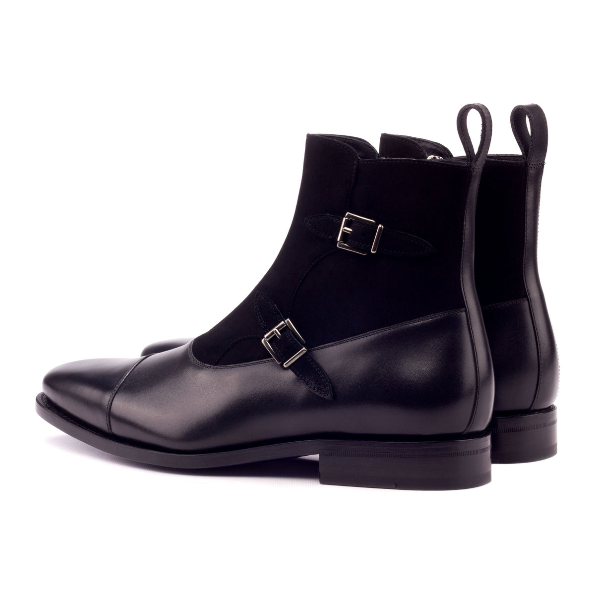 Bottines à Double Boucles en cuir et daim noir – vue 3