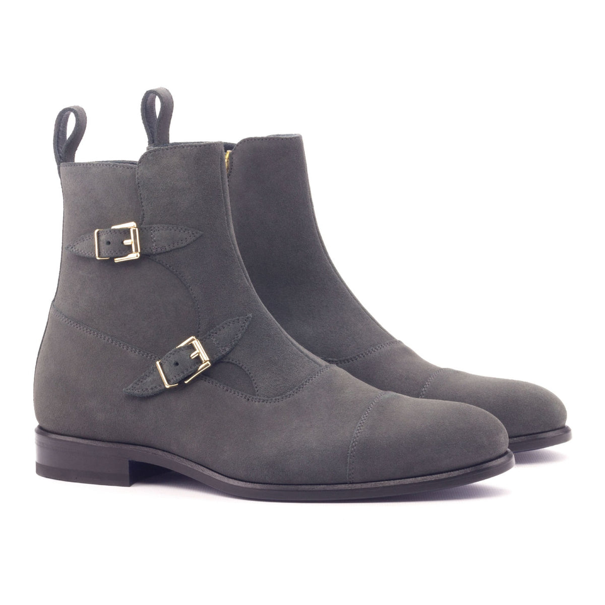 Bottines à Double Boucles en daim gris – vue 1
