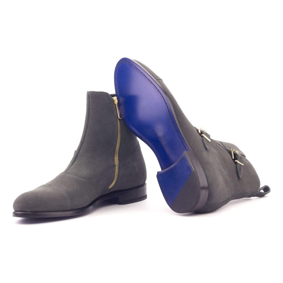 Bottines à Double Boucles en daim gris – vue 2
