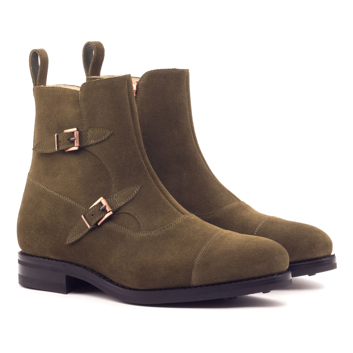 Bottines à Double Boucles en daim kaki - Semelles Dainite® – vue 1