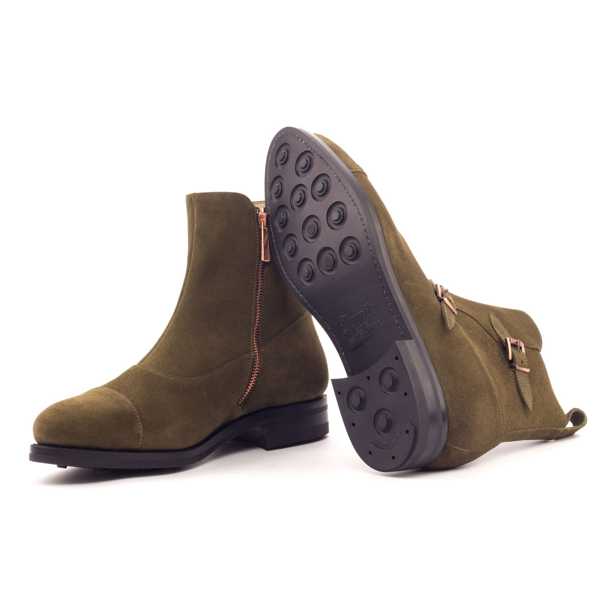 Bottines à Double Boucles en daim kaki - Semelles Dainite® – vue 2