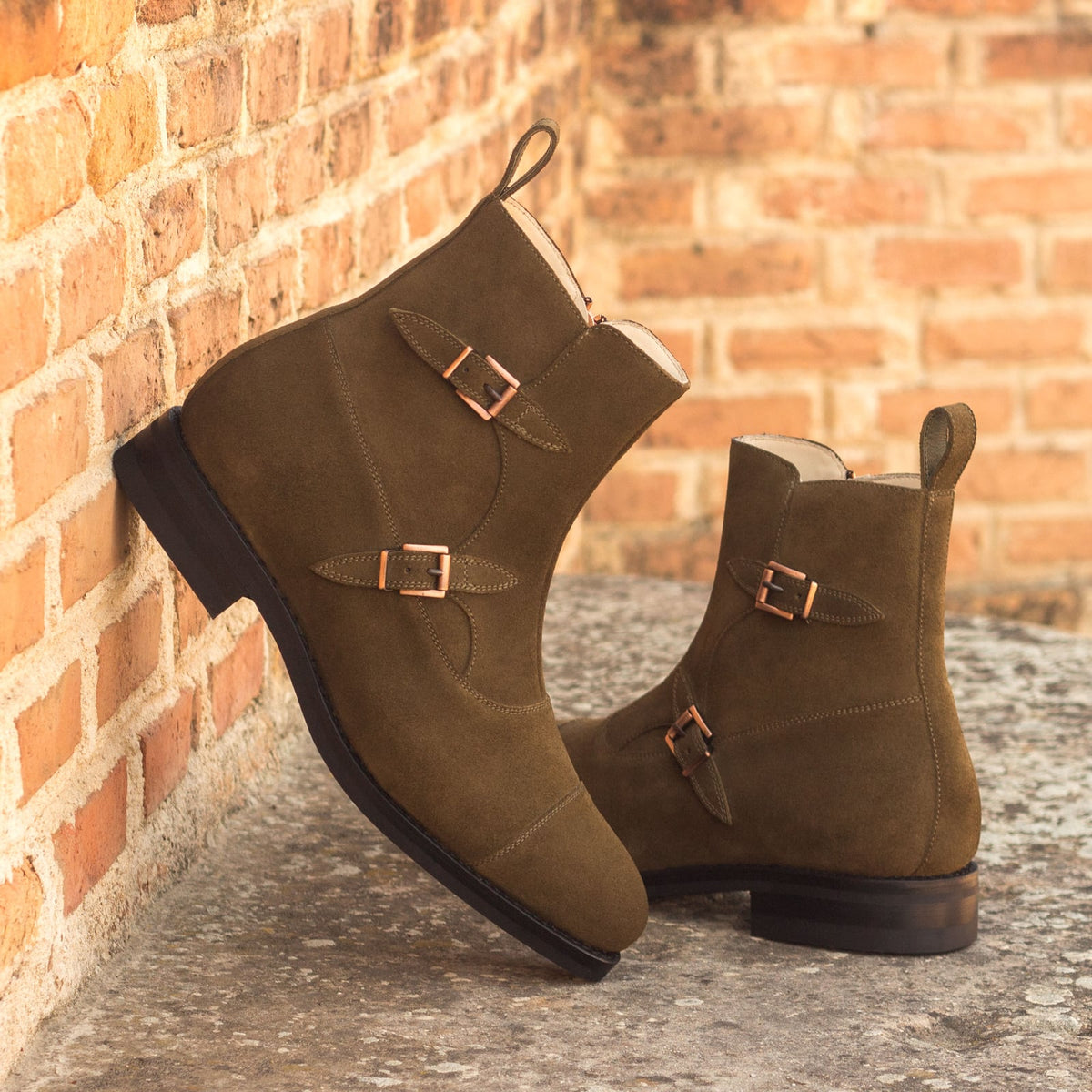 Bottines à Double Boucles en daim kaki - Semelles Dainite® – vue 4