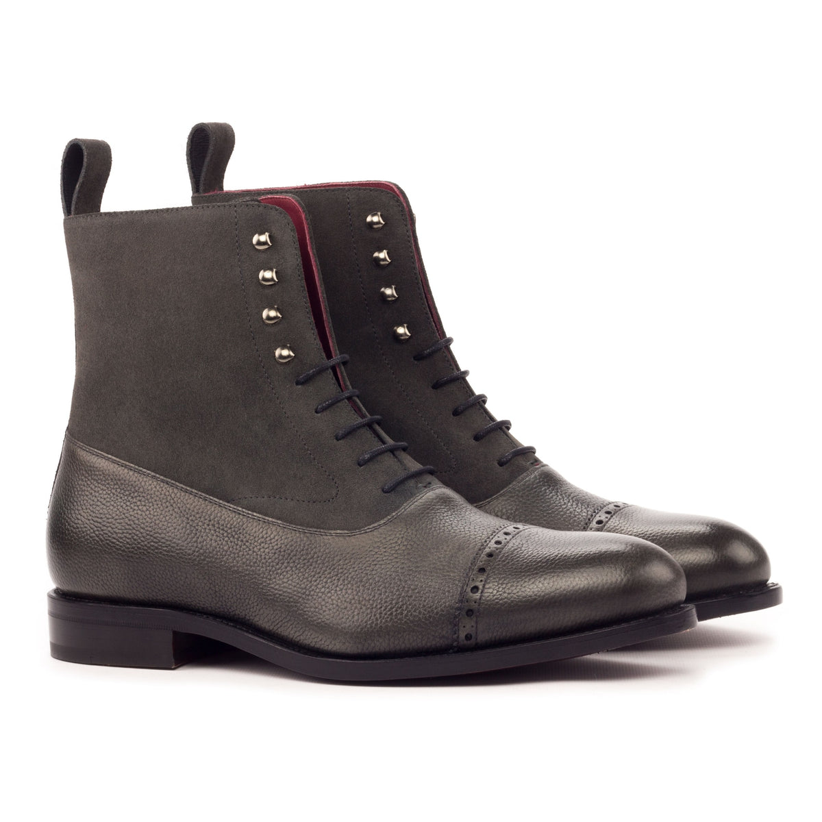 Bottines Balmoral en cuir grainé et daim gris – vue 1