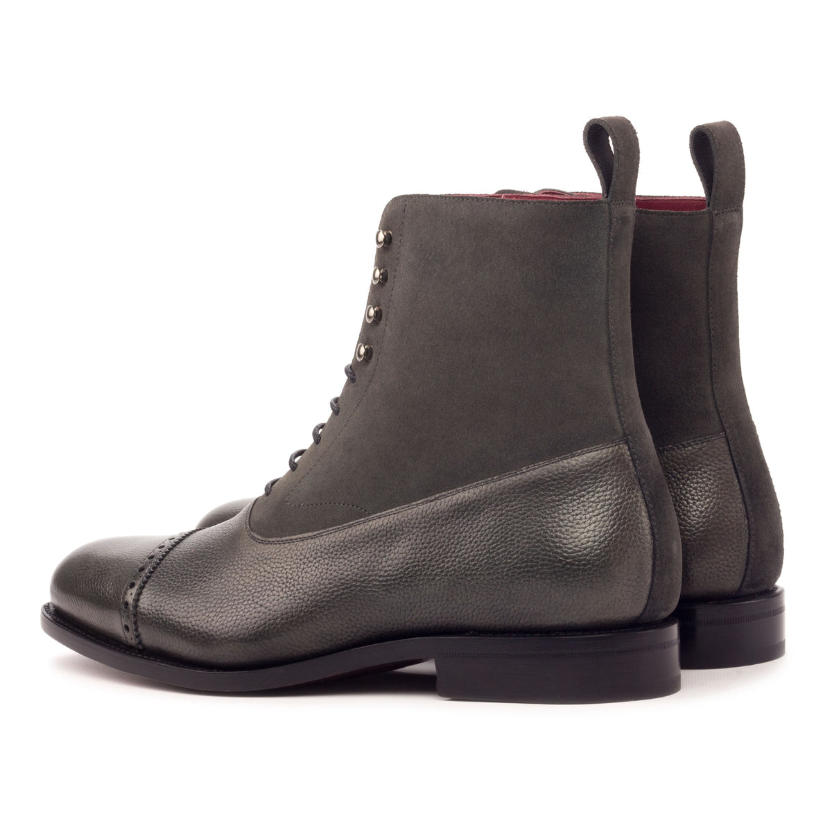Bottines Balmoral en cuir grainé et daim gris – vue 3