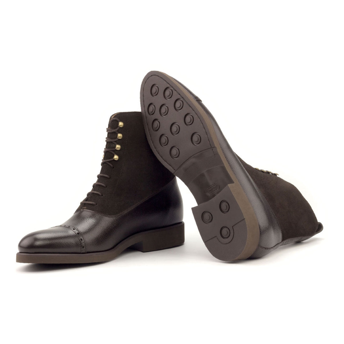 Bottines Balmoral en cuir grainé et daim marron foncé - Semelles Caoutchouc – vue 2