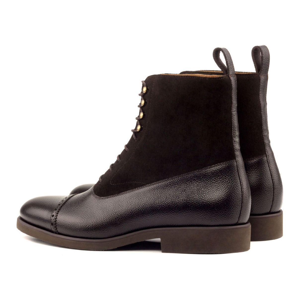 Bottines Balmoral en cuir grainé et daim marron foncé - Semelles Caoutchouc – vue 3