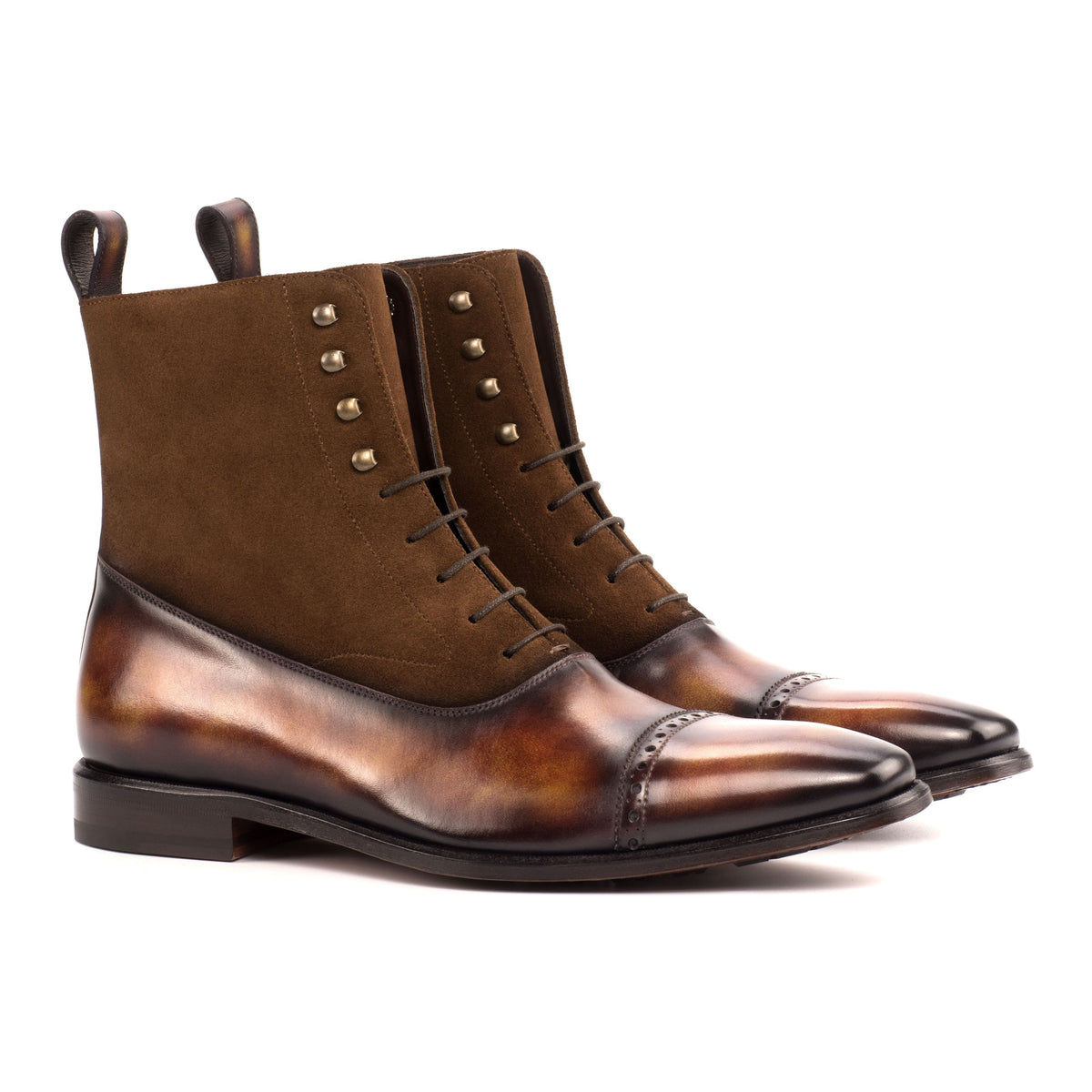 Bottines Balmoral en cuir patiné et daim marron – vue 1