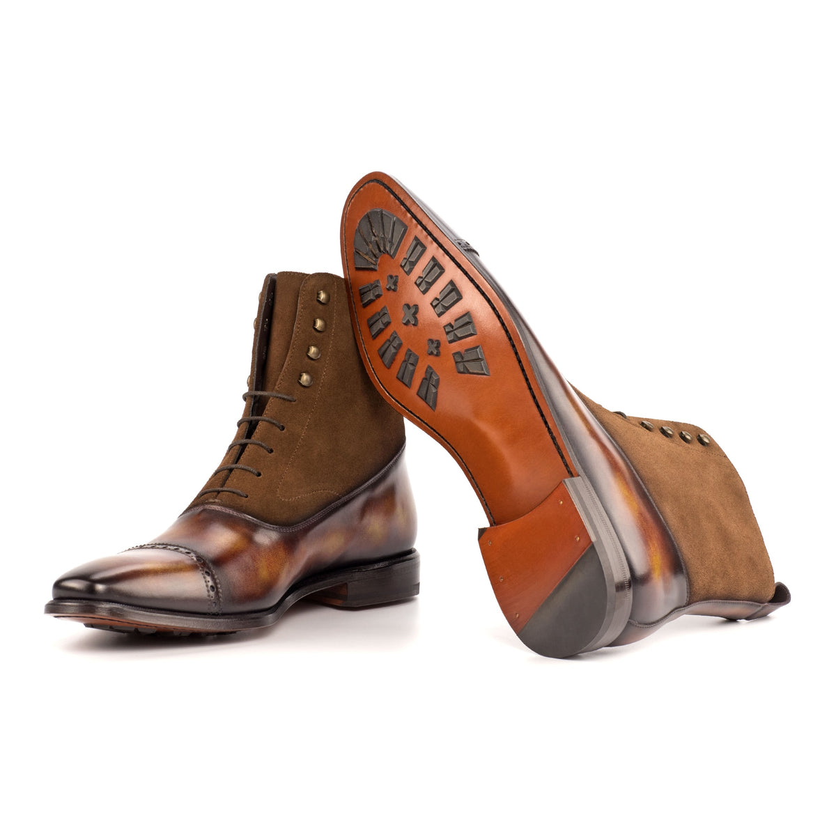 Bottines Balmoral en cuir patiné et daim marron – vue 2