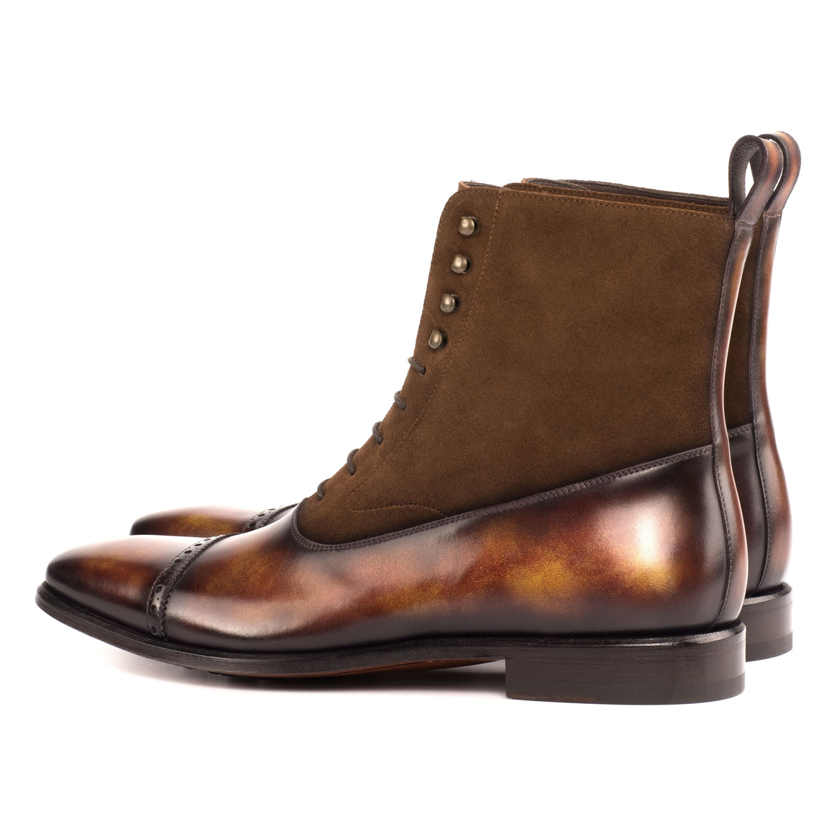 Bottines Balmoral en cuir patiné et daim marron – vue 3
