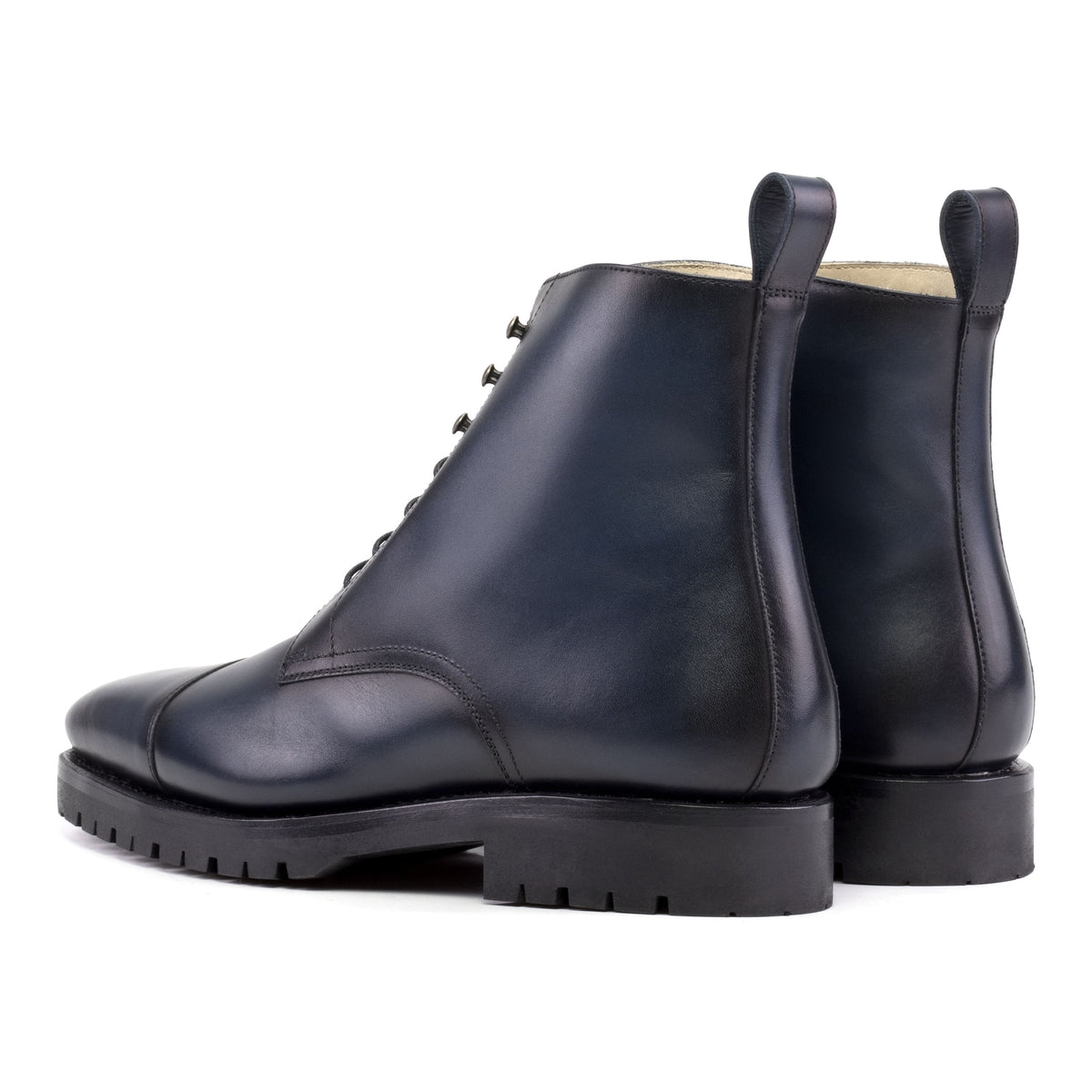 Bottines Bout Droit en cuir bleu marine - Semelles Commando – vue 3