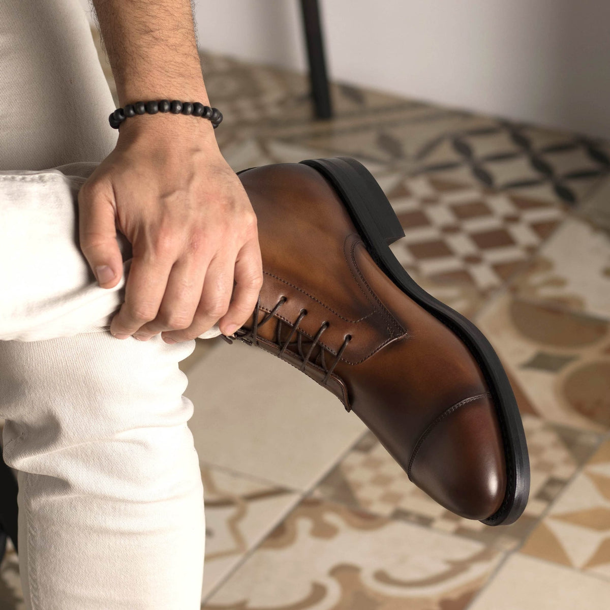 Bottines Bout Droit en cuir marron - Semelles Dainite® – vue 4