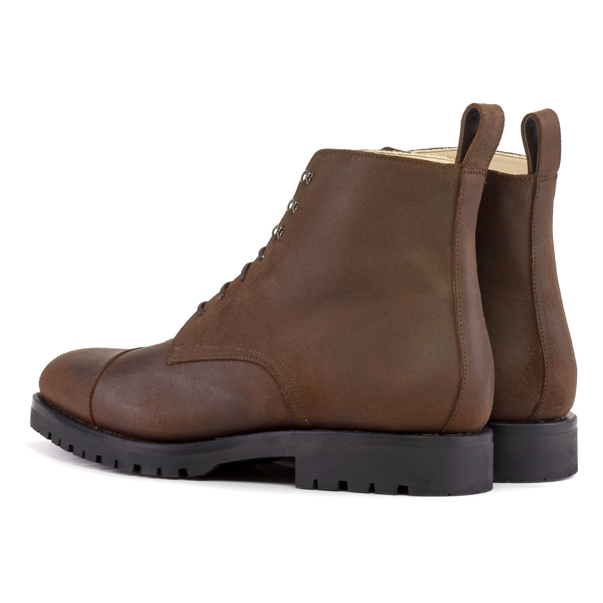 Bottines Bout Droit en daim ciré marron - Semelles Commando – vue 3