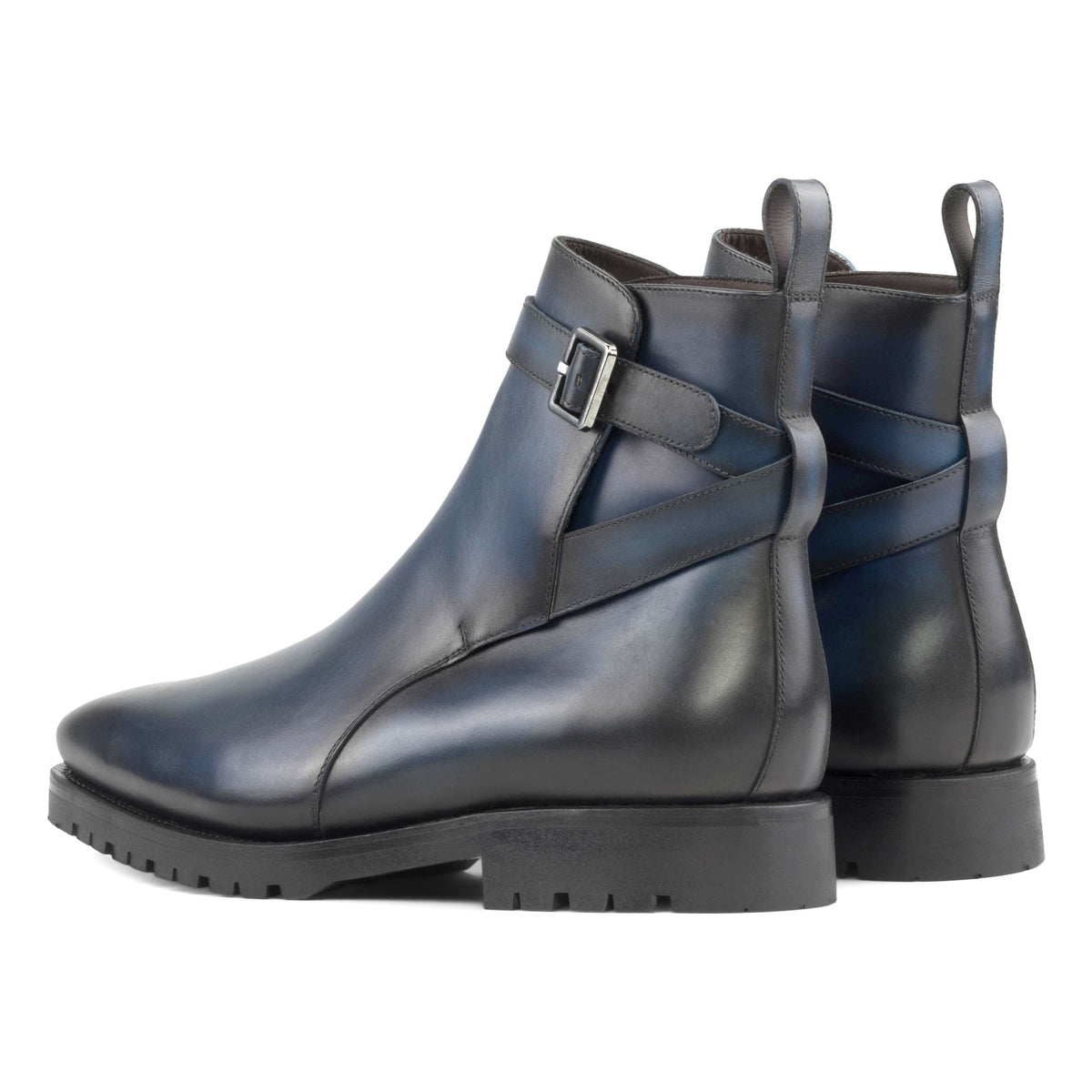 Bottines Jodhpur en cuir bleu marine - Semelles Commando – vue 3