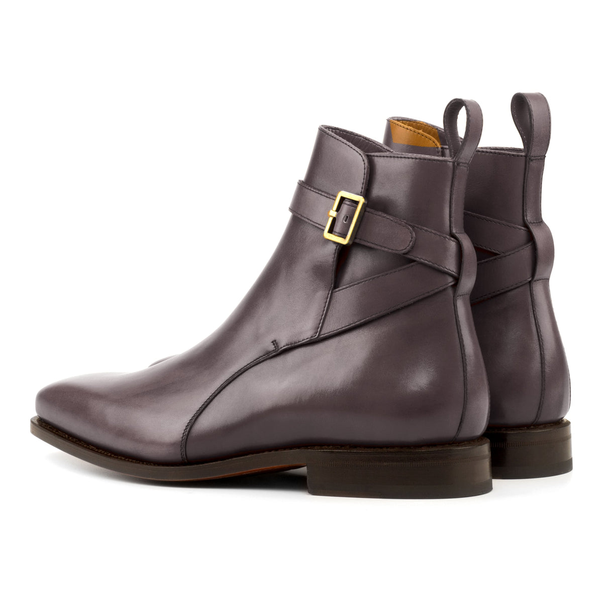 Bottines Jodhpur en cuir bordeaux, vue de trois quarts arrière