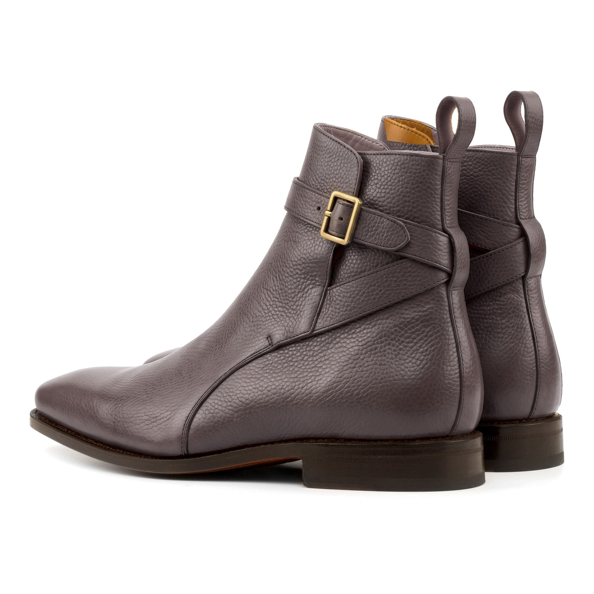 Bottines Jodhpur en cuir gros grain marron foncé, vue de trois quarts arrière