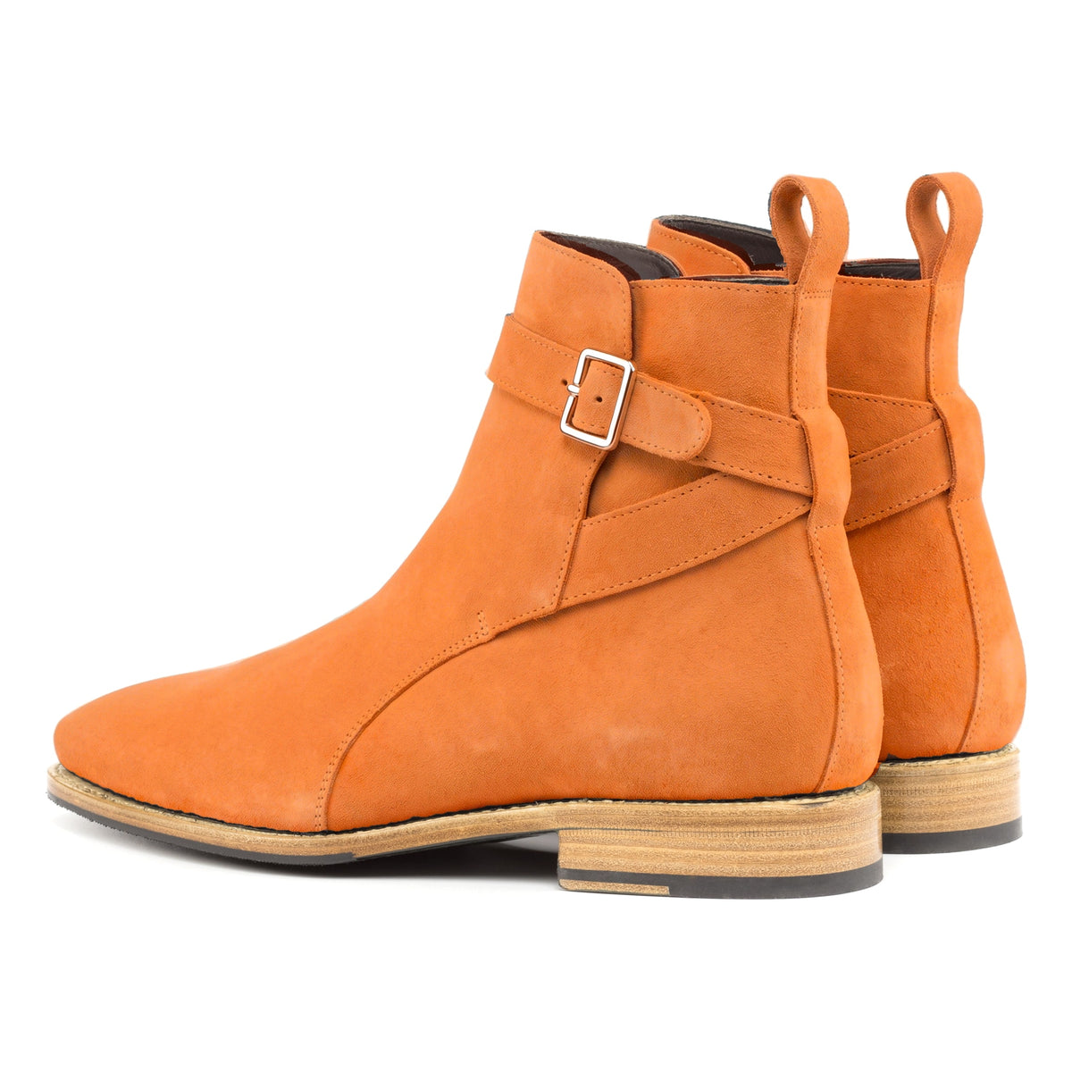 Bottines Jodhpur en daim de chevreau orange, vue de trois quarts arrière