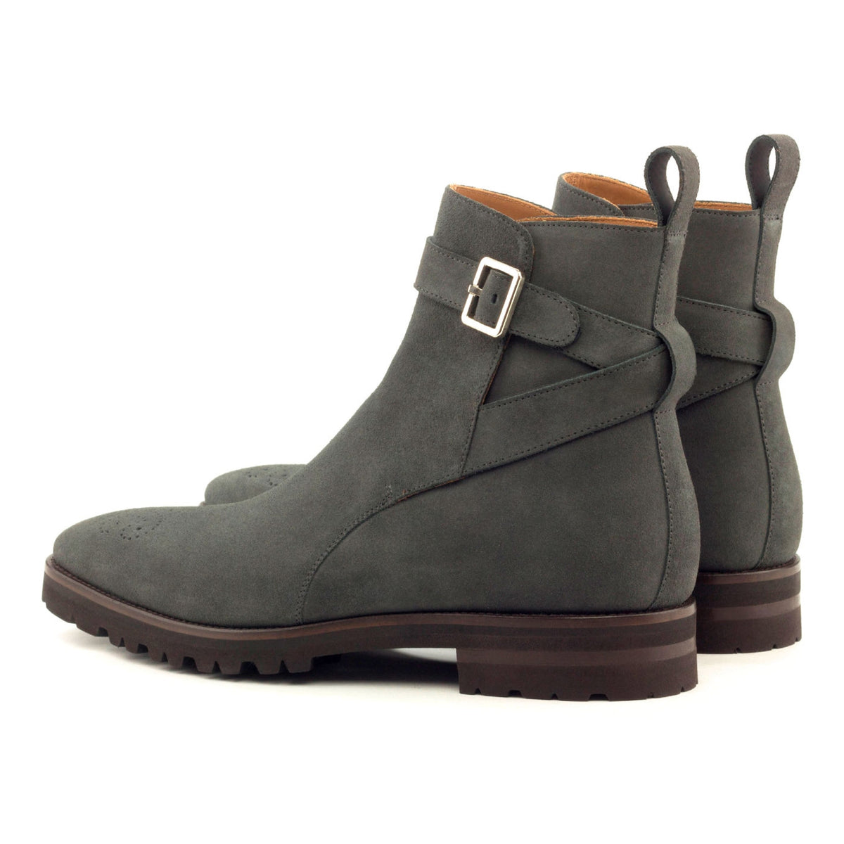 Bottines Jodhpur en daim gris - Semelles Commando – vue 3