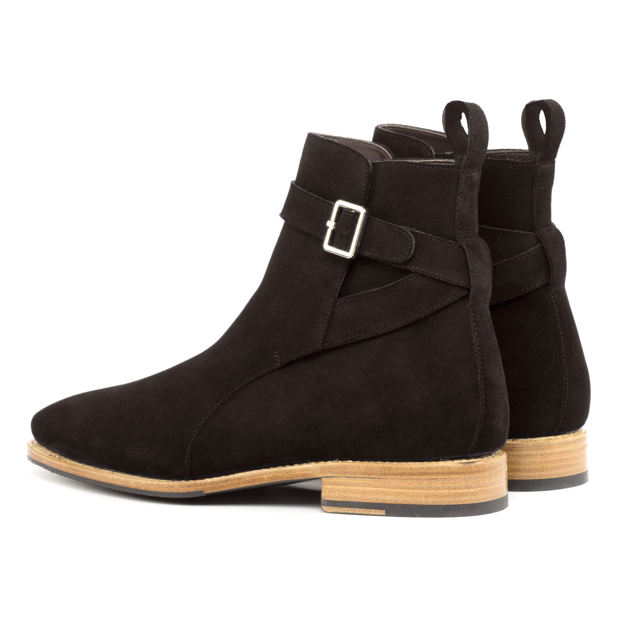 Bottines Jodhpur en daim marron foncé, vue de trois quarts arrière