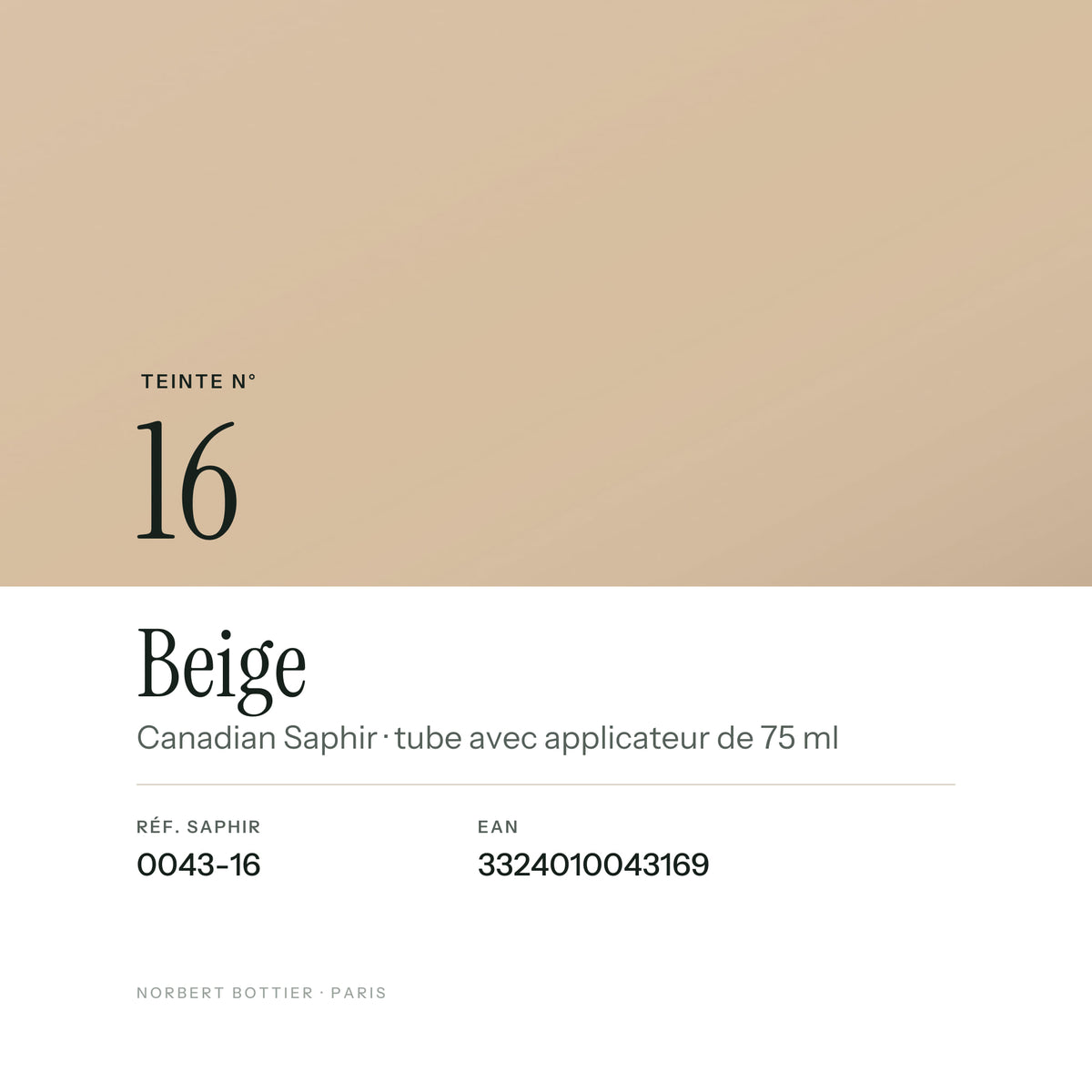 Teinte Beige n° 16 du Canadian Saphir, réf. 0043-16, EAN 3324010043169