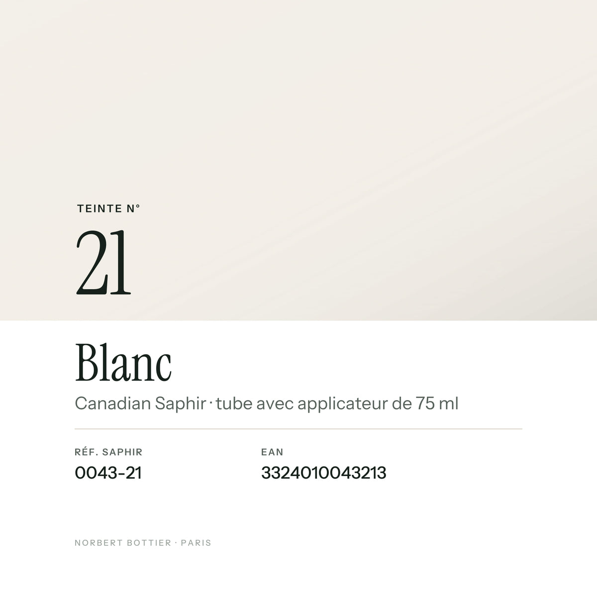 Teinte Blanc n° 21 du Canadian Saphir, réf. 0043-21, EAN 3324010043213