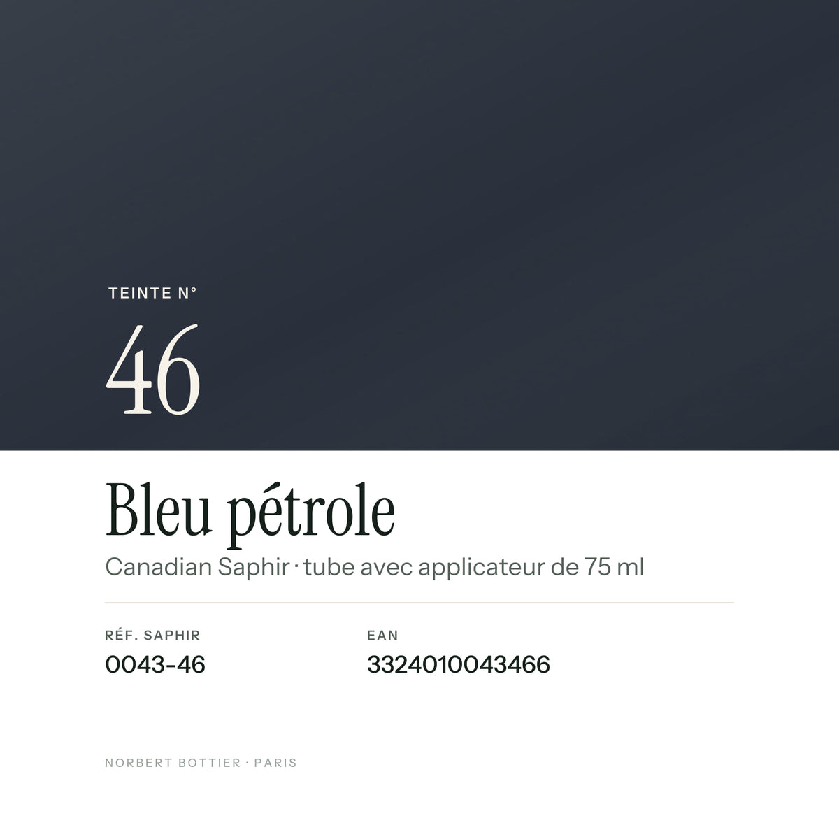 Teinte Bleu pétrole n° 46 du Canadian Saphir, réf. 0043-46, EAN 3324010043466