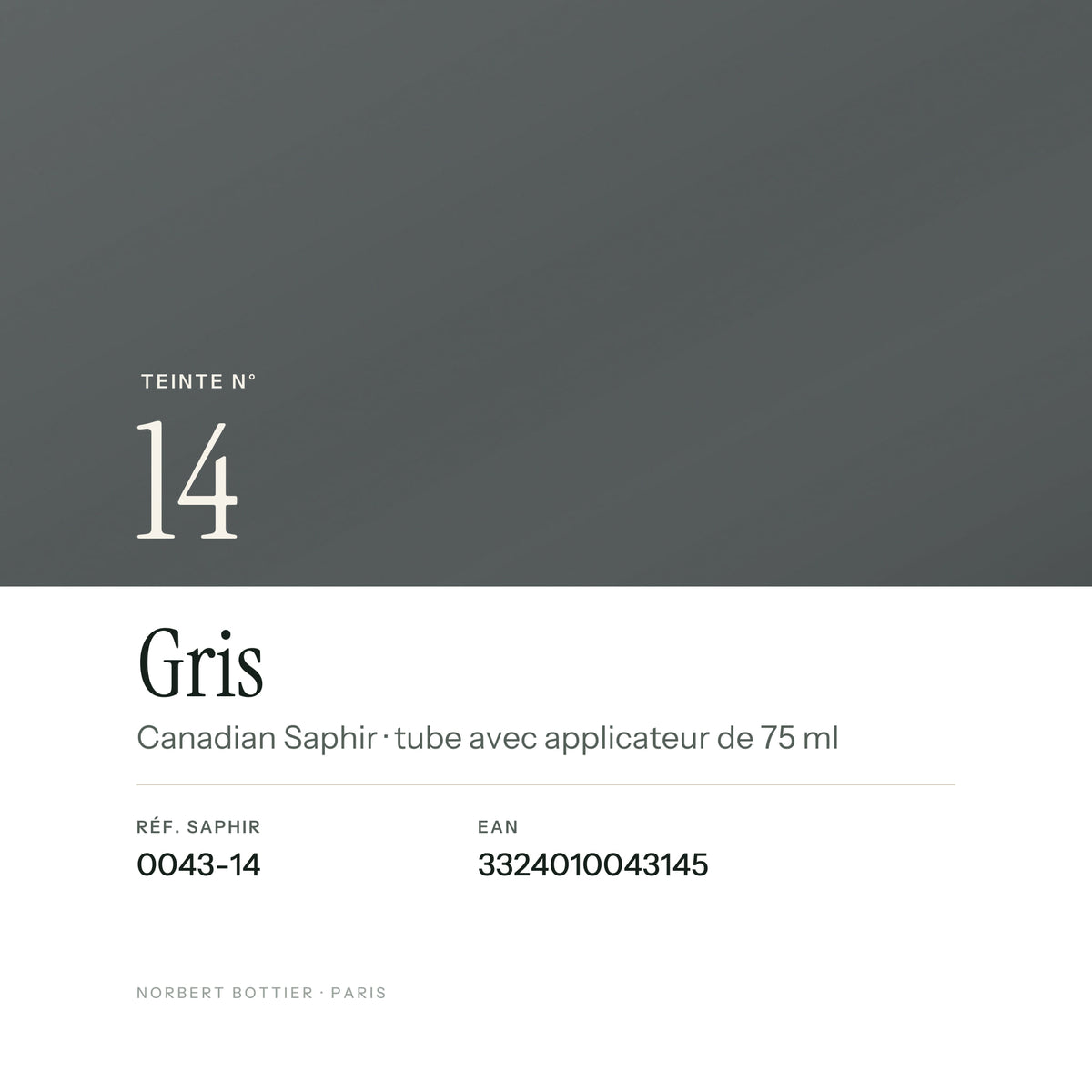 Teinte Gris n° 14 de la Canadian Saphir, réf. 0043-14, EAN 3324010043145