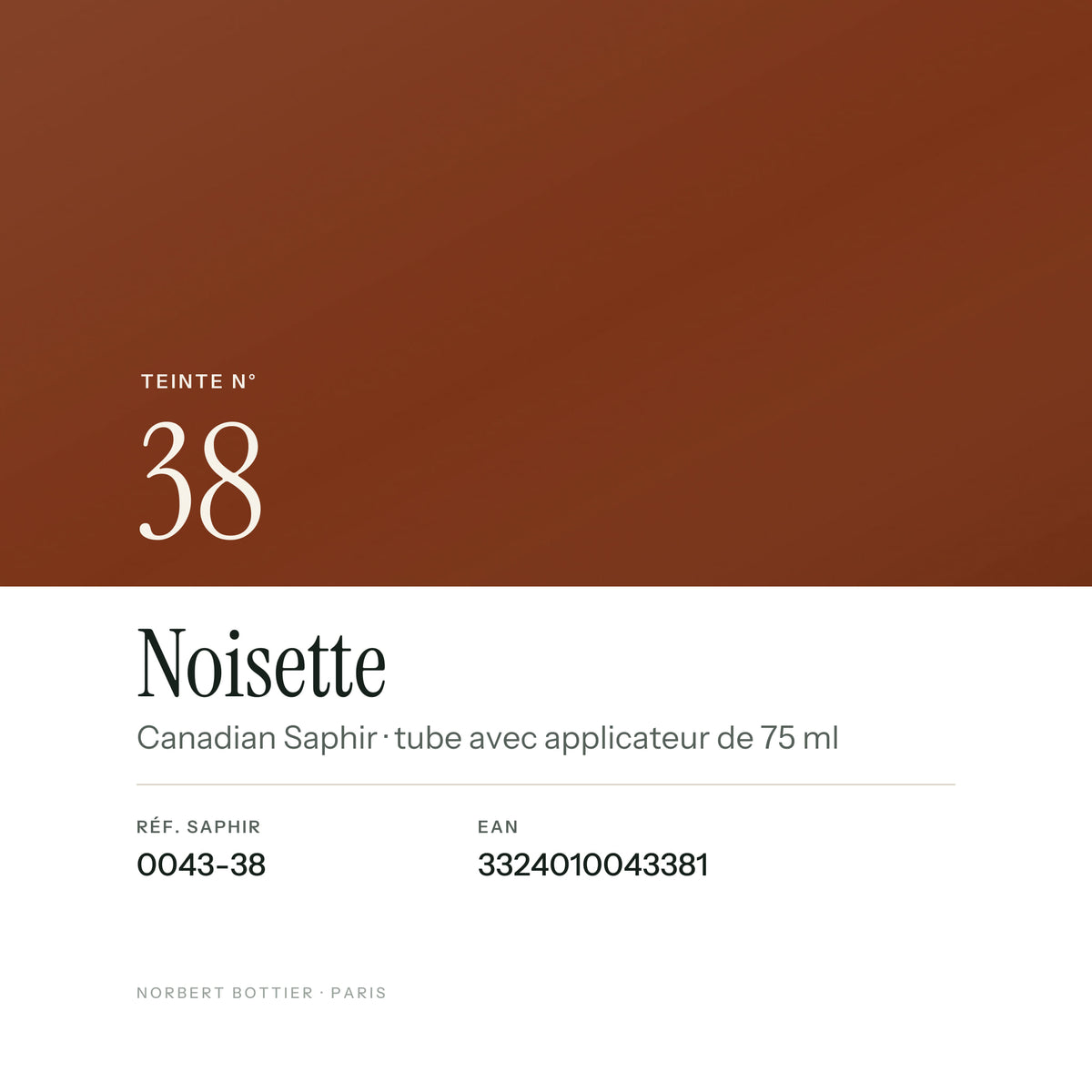 Teinte Noisette n° 38 de la Canadian Saphir, réf. 0043-38, EAN 3324010043381