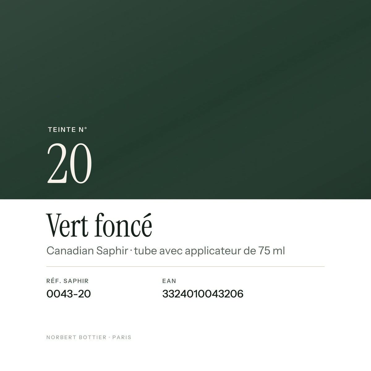Teinte Vert foncé n° 20 du Canadian Saphir, réf. 0043-20, EAN 3324010043206